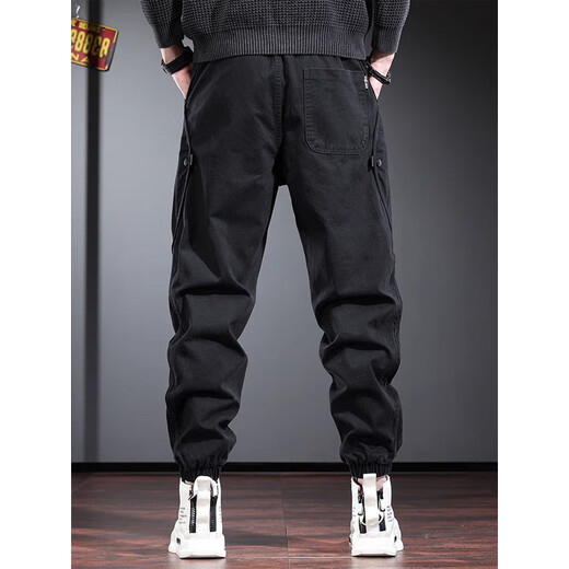 真维斯（Jeanswest）潮牌工装裤男春秋季新款宽松束脚裤子百搭男士休闲哈伦裤长裤 黑色 2XL （建议170-190斤）