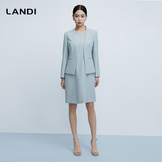 LANDI haute couture tailoring new Chinese style fog ice blue collarless slim suit top women's jacket spring new arrival water fog ice blue second batch M