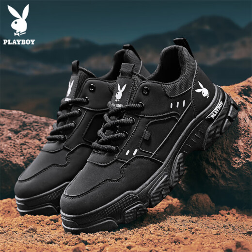 Playboy (Playboy) Chaussures masculines 2025 Chaussures d'été pour hommes Chaussures de travail décontracté pour hommes Bottes Martin à la mode à la mode noir 41