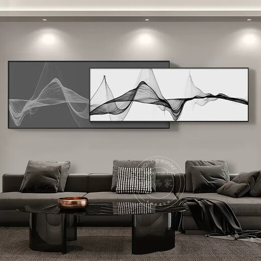 
Huaixue abstract lines living room decoration painting light luxury Italian minimalist style sofa background wall superimposed high-end mural JD11949 100*32/100*42cm crystal diamond aluminum alloy black frame