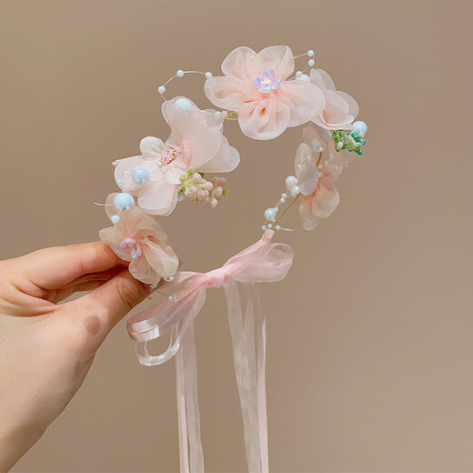 Muyu Fairy Garland Headband Children's Flower Ribbon Accessories Girls Hair Accessories Non-Slip Non-Hairing Hair Accessories Little Girls Garland Pink Apricot Flower One Pack