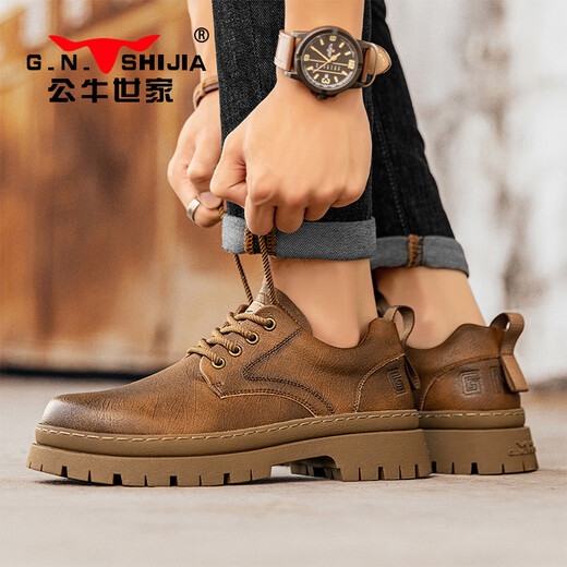 Bull Family Herrenschuhe Frühling Outdoor Arbeitsschuhe niedrig vielseitige Martinstiefel Dicke Sohle Kleidung-resistente Big Head Casual Lederschuhe
