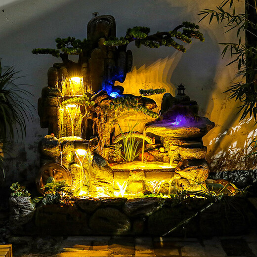 Naiyuan Water Tank Garden Rockerie Pond Pond Waterfall Water Fountain Ornement balcon extérieur Terrasse Plancher circulant dans l'eau Paysage 688 Installation de pack moyen [175 * 78 * 160cm]