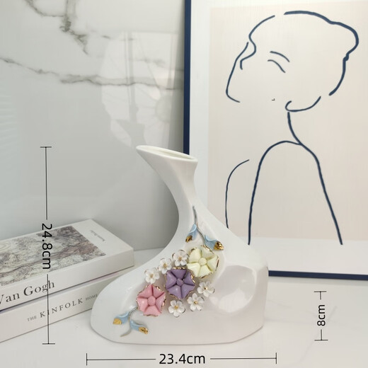 创意欧式陶瓷花瓶摆件电视柜客厅餐桌饰品水培花器结婚礼物 14066白彩妖娆花瓶