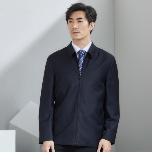 红都男士春秋款夹克进口意大利VBC高支纱精纺纯羊毛商政茄克衫男外套 藏蓝色JT9917-1 180/96A