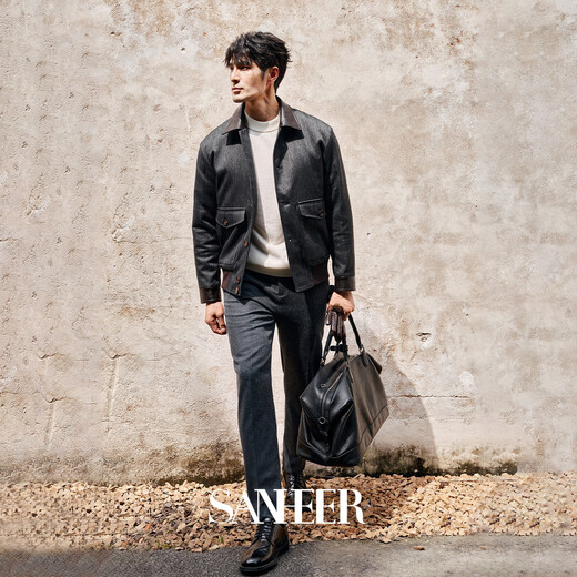 SANHEER Italian business gentleman high-end custom-woven thick woolen autumn and winter men's slim casual trousers DBS081 dark gray 33