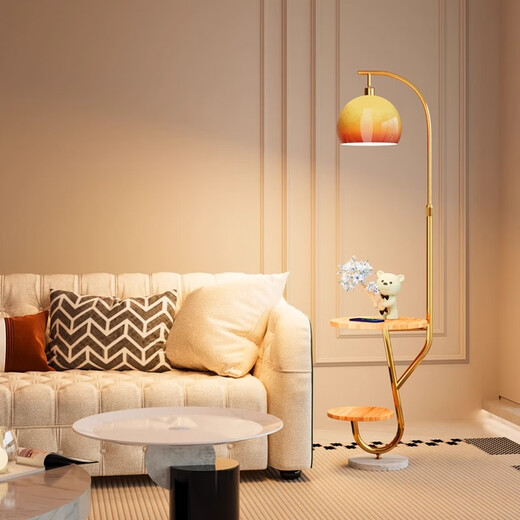 Zhong Shuai's antique style floor lamp living room sofa next to the shelf ornaments American retro bedroom bedside table integrated gold-wood color desktop-three-color light changing