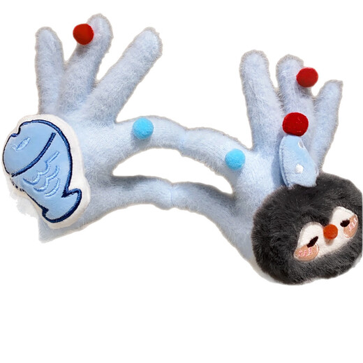 Lugeli gloves for women, cold-proof touch screen warm winter cute student knitted wool gloves winter outdoor windproof and anti-freeze blue penguin fish gloves