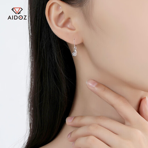 Aido Diamond pt950 platinum earrings for women, platinum carving round beads, long curved hook earrings, fashionable and versatile earrings, large size 3.7-3.9 grams