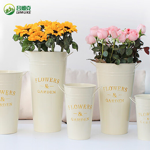 Rümke wake-up flower bucket flower bucket for home flower shop special large simulated flower vase flower pot beige iron bucket 35cm6705