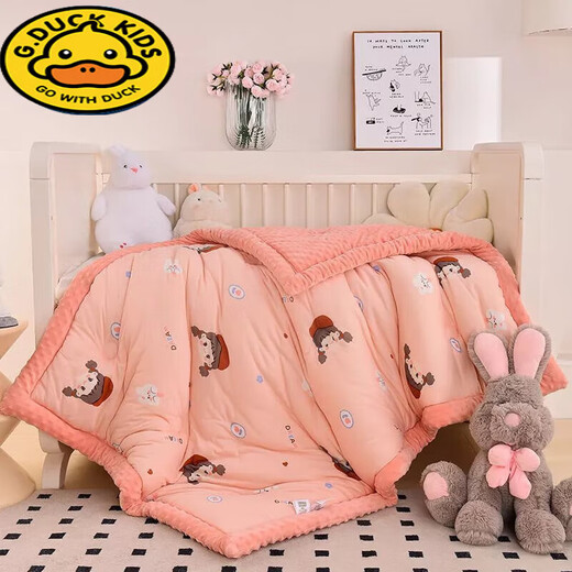 G.DUCKKIDSA type knitted cotton baby quilt, beanie quilt, children's winter quilt, winter kindergarten small quilt quilt, spring and autumn quilt core, Little Dinosaur type a maternal and infant knitted cotton + beanie fleece 100*120 winter quilt 2Jin Jin equals 0.5 kg for infants
