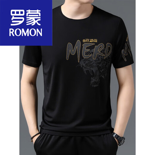 罗蒙（ROMON）男士短袖夏季新款宽松冰丝虎头休闲印花男装半袖t恤男潮 纯白 733.款字母虎头 175/ XL建议135-150斤