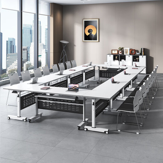 Table Xiaobai folding training table and chair combination mobile conference table with wheels splicing flip board training institution long table desk 1200*600*750