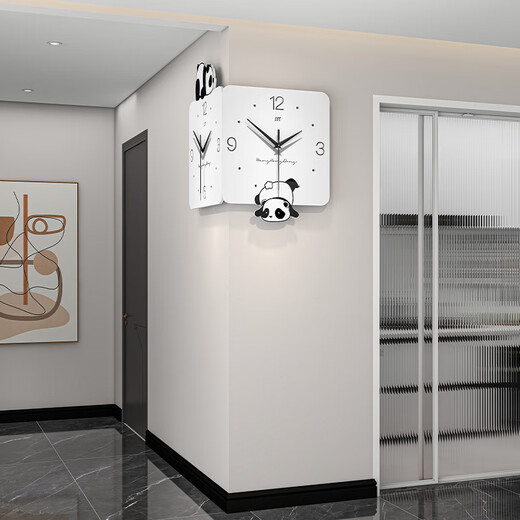 Jiujiuda restaurant panda double-sided corner wall clock living room home 2025 new clock wall hanging modern simple clock