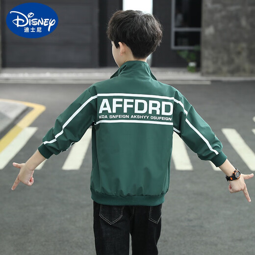 
Disney boys spring jacket baseball uniform 2025 new spring and autumn handsome boys mid-to-large children's clothes thin casual jacket dark green 120 cm