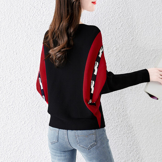 
Cypress House Bat Sleeve Sweater Women's 2025 Autumn New Contrast Color Versatile Can Wear Outer Pullover Knitted Sweater