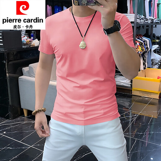 皮尔卡丹（pierre cardin）欧洲站夏装男士丝光棉短袖t恤修身韩版纯色半袖潮牌圆领上衣服 黄色 M (90-110斤)