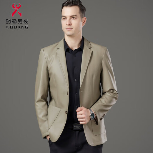 Jinba Spring and Autumn New Men's Genuine Leather Suit Business Casual Suit Collar Leather Jacket Middle-aged Dad Sheepskin 8557 Black M 170/48