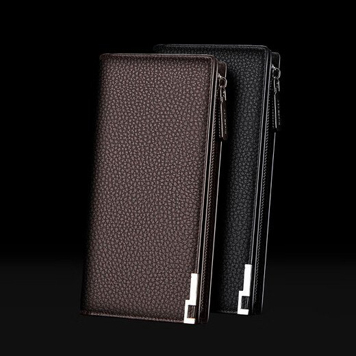 Plaston Paul Herren Brieftasche Langes High-End-echtes Leder großer Kapazität Kupplungsbeutel Mehrfach Kartenkartenbeutel ID Ordner Vatertag Geschenk Schwarzes Litschi Muster