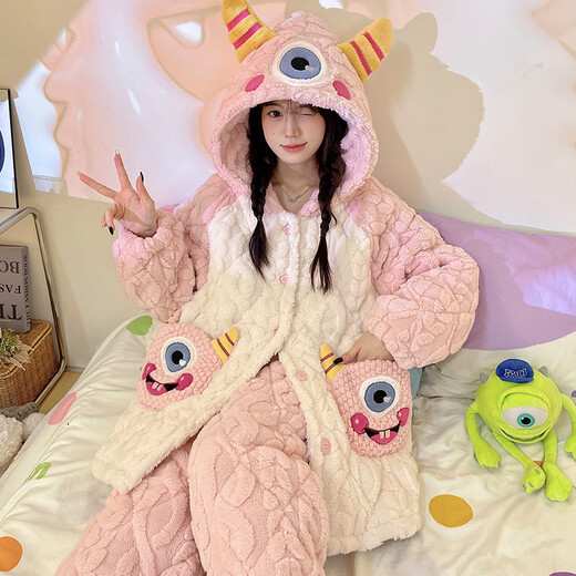 
Autumn and winter style girls pajamas for girls in winter plus velvet thickened coral velvet three-layer cotton girls home clothes for junior high school students MQ 6629 Women's style XL (170CM recommended weight 110-130)