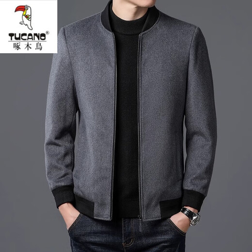 啄木鸟（TUCANO）羊毛外套男短款毛呢大衣休闲棒球服领秋冬季加厚男士呢子夹克男装 灰色 175/L