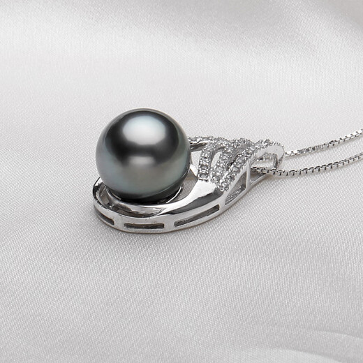 Fat Donglai same style Tahitian pearl pendant single short clavicle chain 925 silver round black mother-of-pearl necklace 14mm-15mm