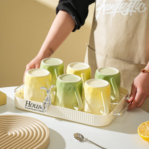 Housewarming water set, high-end Mark cup, home drinking cup, tea set, living room tea set, mixed color six pack + tray + cup holder. If you need a gift box, please contact online customer service to add it