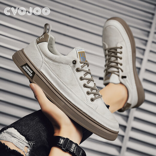 CVOJOO men's shoes business casual leather shoes light and comfortable classic sneakers autumn breathable shoes for men Y2092 beige 41