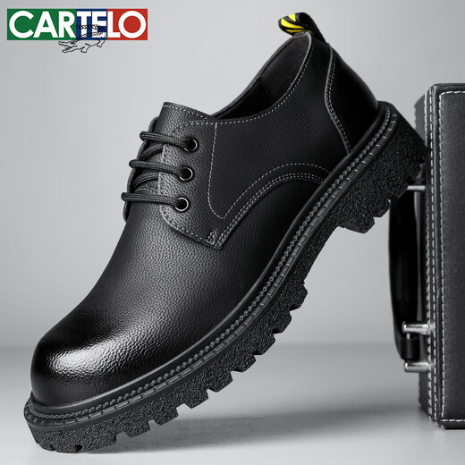 卡帝乐鳄鱼（CARTELO）卡帝乐鳄鱼英伦大头皮鞋男商务休闲男士皮鞋厚底增高鞋9789黑色40