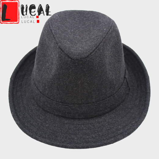 LUCALY Republic of China style men's top hat and elderly hat men's autumn and winter thickened velvet big-brimmed top hat for middle-aged and elderly people to keep warm. // Solid color (no velvet inside) - black and gray standard size (56-58cm) lining adjustable