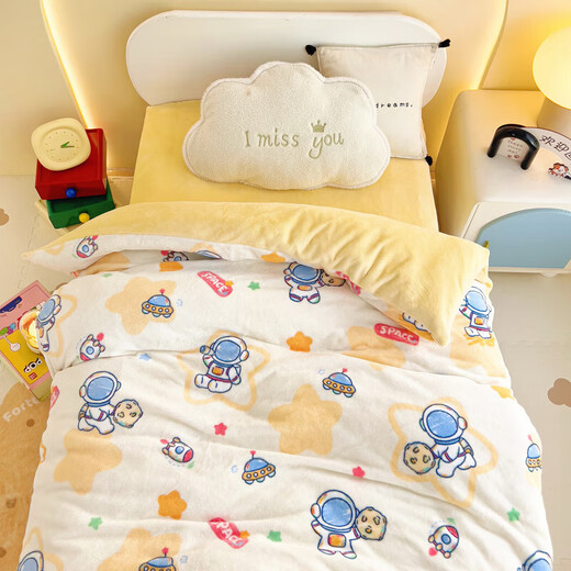 Class A baby quilt winter children kindergarten winter quilt thickened warm milk velvet quilt cover quilt core autumn and winter removable and washable space astronaut 100*120cm single quilt cover