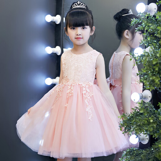 安妮优儿六一儿童节表演服装演出服女童蓬蓬裙舞蹈服小学生礼服 粉色 120