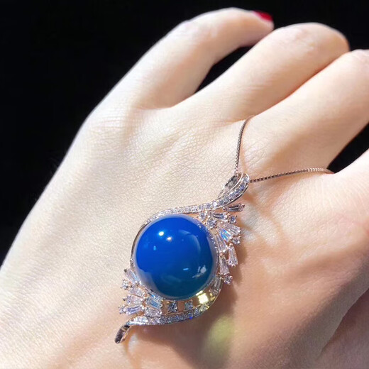 Ting white blue amber pendant Dominican S925 silver plated rose gold amber beeswax sweater chain water purified high blue necklace for women