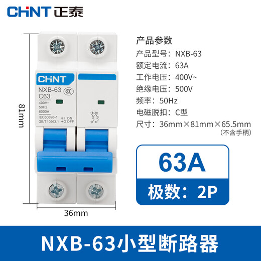 Chint (CHNT) NXB-63-2P-C63 air switch overload air switch DZ47 upgraded small circuit breaker