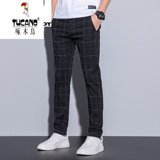 Pic pantalon à plaid de pic (Tucano) pantalon de style coréen pantalon long en vrac de style coréen