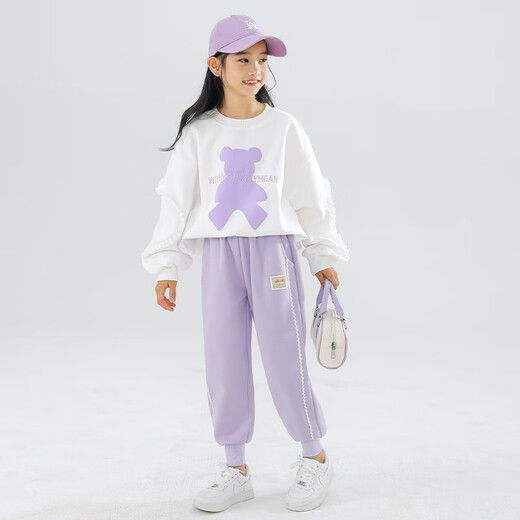 Yoyo One (Yoyo One) Mädchenanzug Anzug Springanzug Neue Kinder modische Sweatshirt Girls Casual Children's Clothing Sport Frühling und Herbst 10 Jahre alt 4882 Weiß + 16187 Lila [plus Samtanzug] 160 cm