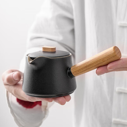 Qixuanyuan solid wood side handle black pottery teapot tea household urgent beard pot anti-scalding ceramic tea teapot teapot artifact