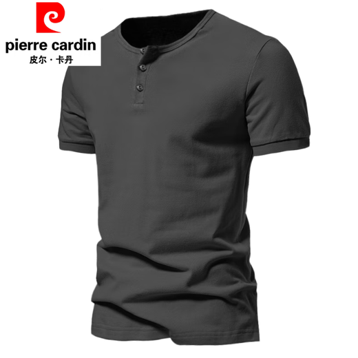 皮尔卡丹（pierre cardin）美式复古亨利领男士工装短袖t恤亨利衫棉质上衣硬汉半袖重磅军绿 RV082军绿色 S (120-130斤)