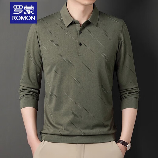 Romon Chunqiu New Long Sleeve T-Shirt Männer mittleren und junger Business Casual Revers Daddy's Kleidung T-Shirt Herbst Kleidung Basis Hemd 826 Navy Blue 175/XL