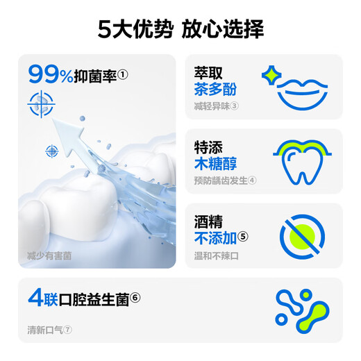 Half-and-half green tea refreshing mouthwash, 99% antibacterial, prevents dental caries, mild and not spicy, green tea flavor 400ml