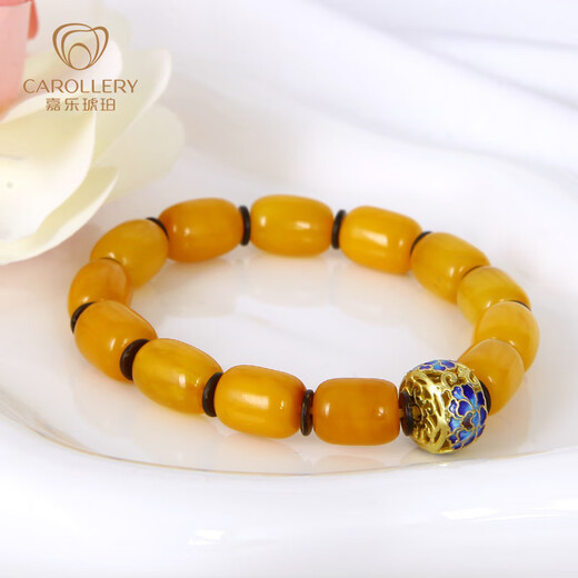 Jiale counter brand beeswax bracelet for men and women, old beeswax barrel bead bracelet with enamel jewelry birthday gift, about 10 grams, hand circumference about 15-16cm