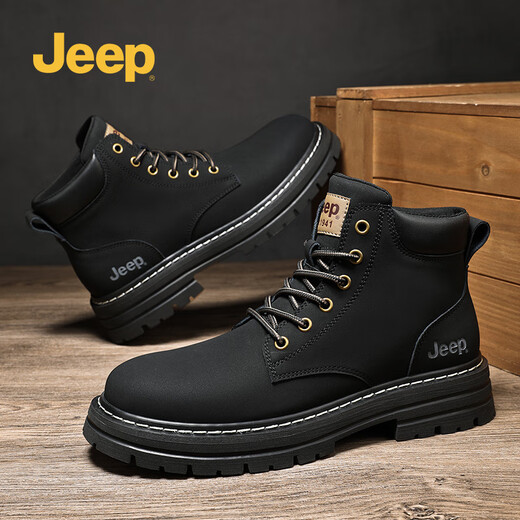 Jeep Martin Boots Jeep Autor de trabajo al aire libre Boots Big Yellow Boots para hombres Botas de cuero para hombres Negro 41