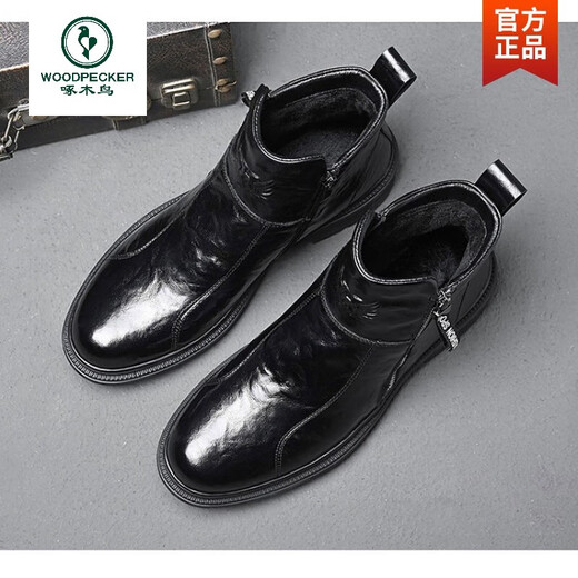 Capa de la cabeza de Woodpecker Boots Chelsea Martin Boots 2025 Botas de trabajo de cuero genuino nuevos para hombres con zapatos de cuero de motocicleta tibia de vellón SOCHO SOLO SOLO 40 40