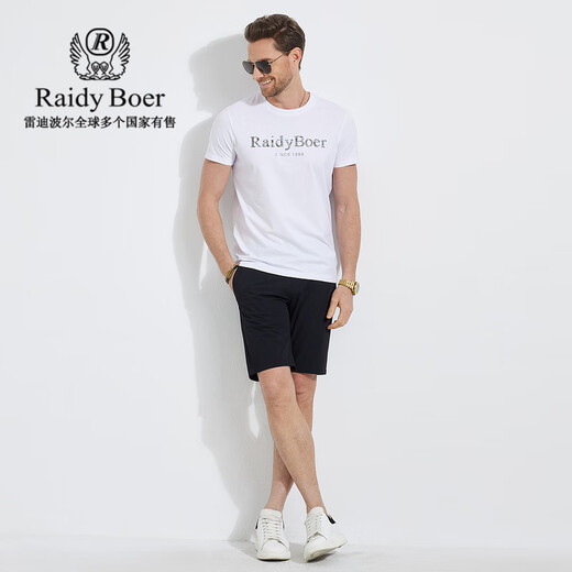 Raidy Boer/Ridy Boer [Anti-Hook-Seide] Herrener Eisen-Eisen-Diamant-gedrucktes Tarn-Tarn-Hals-Kurzärärt-T-Shirt 7036 Weiß 170/48/m