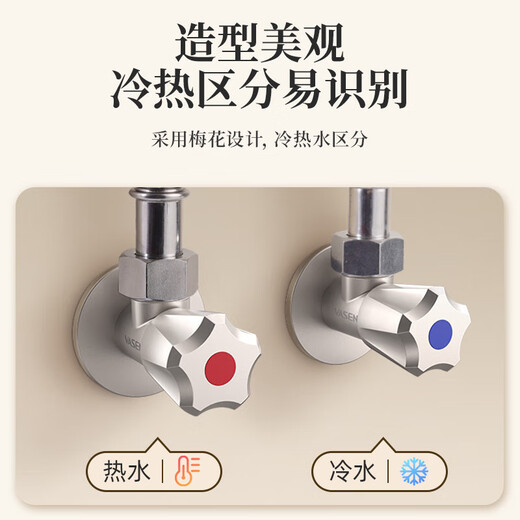 Weixing Brass Triangle Valve 4 Points Cream Air Cold Hot Water Washbasin Sink Washing Machine Ceramic Valve Core 1119Y-Nickel Brushed-Red