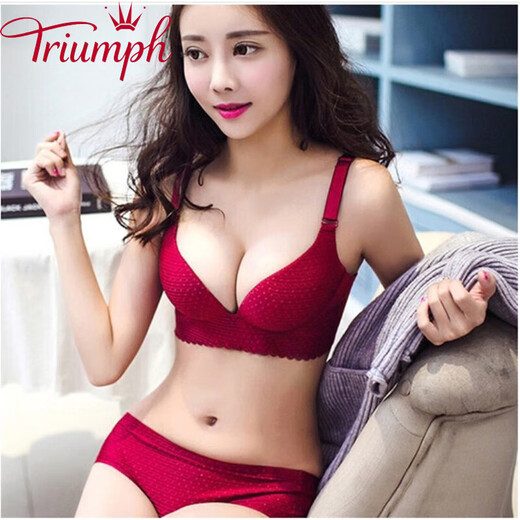 Triumph New Women's Underwear Women's Wireless Small Bra Gathering Secondary Breast Adjustment Elegant 2025 Burgundy (Set + Exquisite Packaging) 85B=38B
