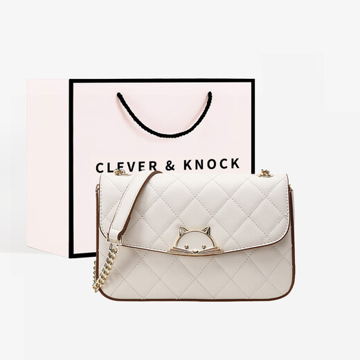 CLEVER KNOCK官网CK包包女包单肩斜挎包轻奢菱格包联名PESASRIE情人节生日礼物 米白色【送女友送老婆送妈妈】