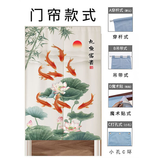 Beyzk Badezimmer Tür Vorhang Toilettenentür Vorhang moderner chinesischer Stil Jiuyu Bild Lotus Schlafzimmer Trennzeichen Vorhang Küche ohne schlagen N69 N694 Breite 90* Höhe 150 plus Stange Ganzes Stück (eins Ganzes