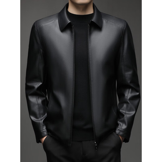 Jinba Haining Veste en cuir véritable pour hommes d'âge moyen Vêtements décontractés pour papa d'âge moyen et personnes âgées 2025 Nouvelle veste en peau de mouton pour hommes noir (style unique) Revers M 170