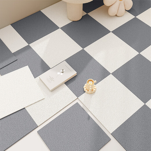 Square splicing carpet self-adhesive living room Japanese-style crawling mat simple bedroom bedside blanket easy care full mat mat off-white + dark gray 50 cm * 50 cm 8 pieces